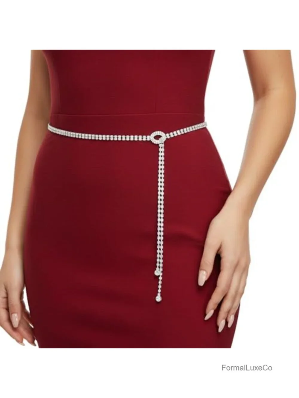 Rhinestone Bling Chain Belt, Adjustable Silver Crystal Belt for Dresses Wedding